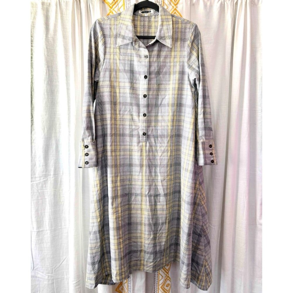 Moussy Plaid Handkerchief Hem Shirt Dress (Size S) Long Sleeve Loose Fit Modest - Picture 5 of 11